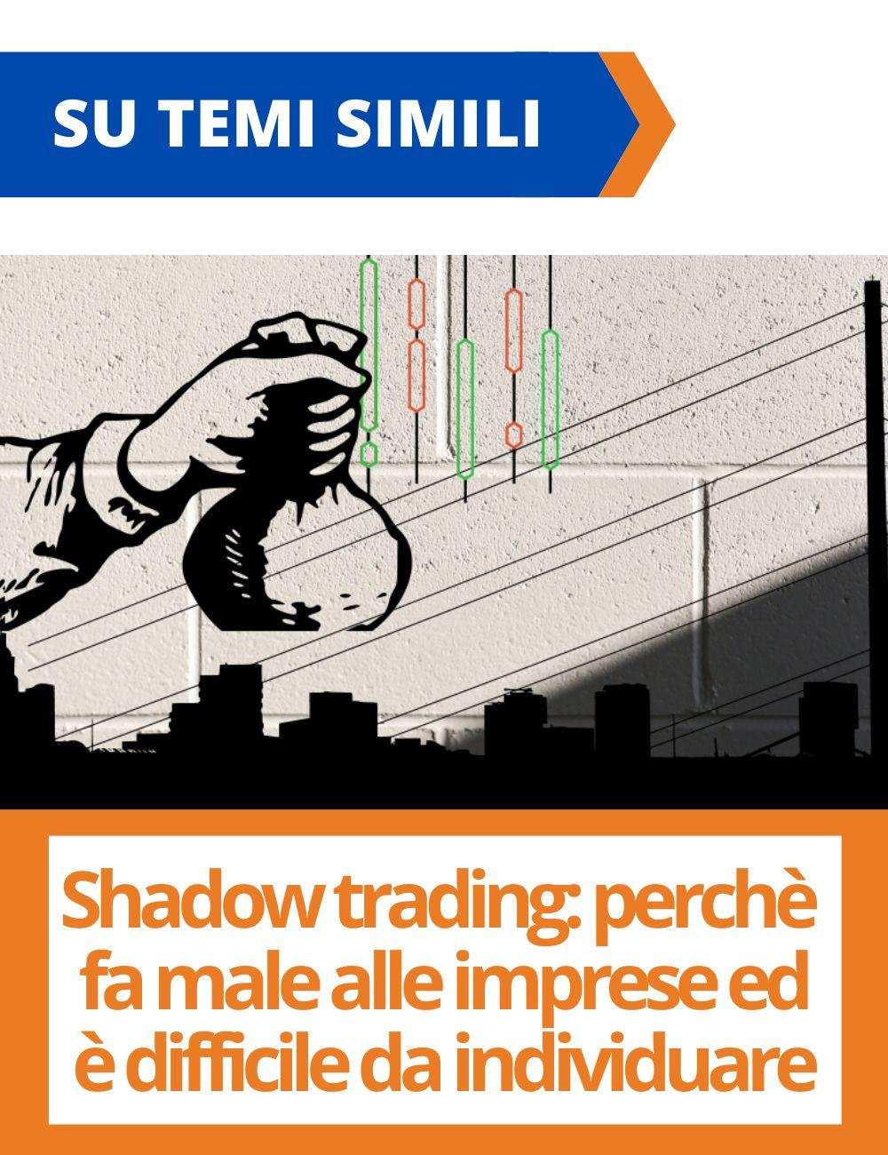 Immagine con link ad articoli su temi simili. L'immagine di icone che rappresentano il shadow trading rimanda all'articolo intitolato: Shadow trading: perche' fa male alle imprese ed e' difficile da individuare