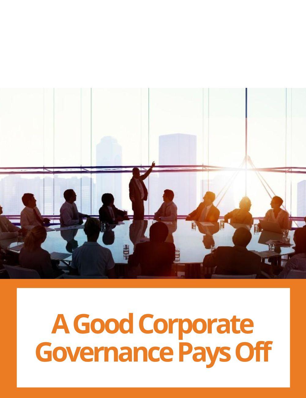 Link to related stories. Image: a group of people in meeting. Story headline: A Good Corporate Governance Pays Off