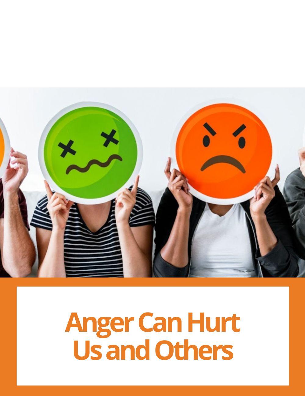 Link to related stories. Image: emoji with different expressions. Story headline: Anger Can Hurt Us and Others