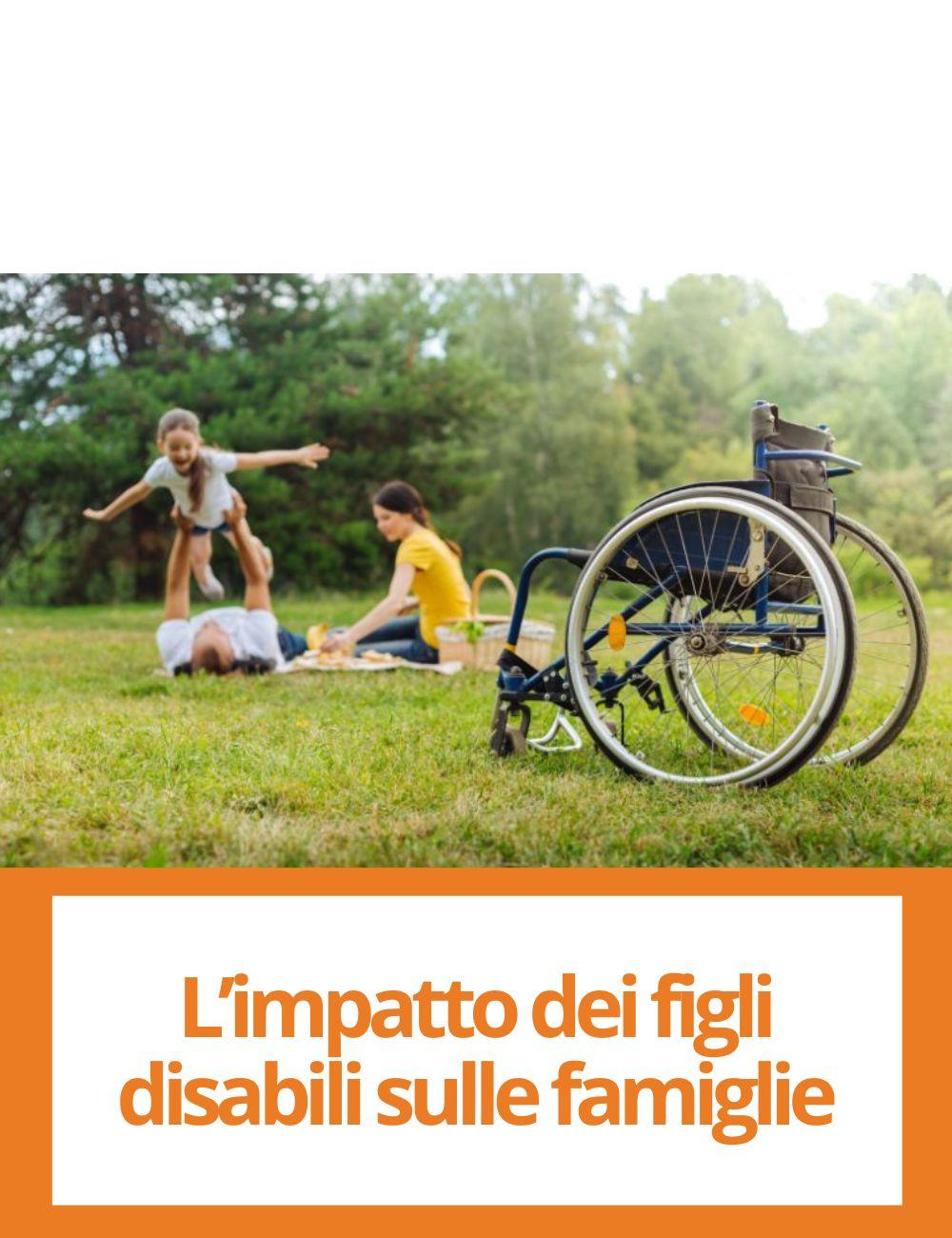 Immagine con link ad articoli su temi simili. L'immagine di una famiglia e una sedia a rotelle rimanda all'articolo intitolato: L'impatto dei figli disabili sulle famiglie
